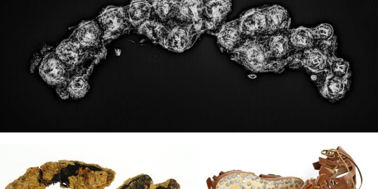 Radiografías revelan restos retorcidos de una antigua sandalia militar romana