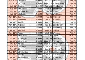 Calendario de los Philadelphia Flyers 2024-25; formato PDF imprimible