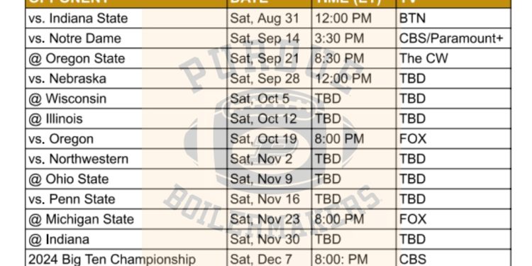 Calendario de fútbol de Purdue 2024 para imprimir; enfrentamientos y transmisión televisiva