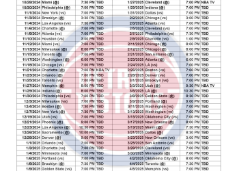 Calendario imprimible de los Detroit Pistons 2024-25; transmisiones televisivas y enfrentamientos
