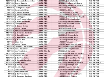 Calendario imprimible de los Toronto Raptors 2024-25; transmisiones televisivas y enfrentamientos