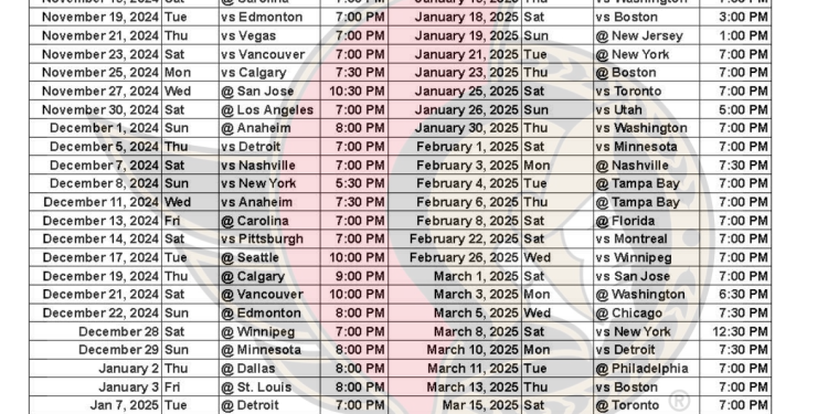 Calendario de partidos de los Ottawa Senators 2024-25; formato PDF imprimible