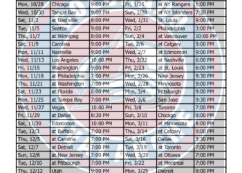 Calendario de Colorado Avalanche 2024-25; formato PDF imprimible