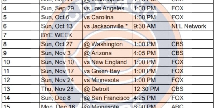 Calendario imprimible de los Chicago Bears 2024; enfrentamientos y transmisiones televisivas