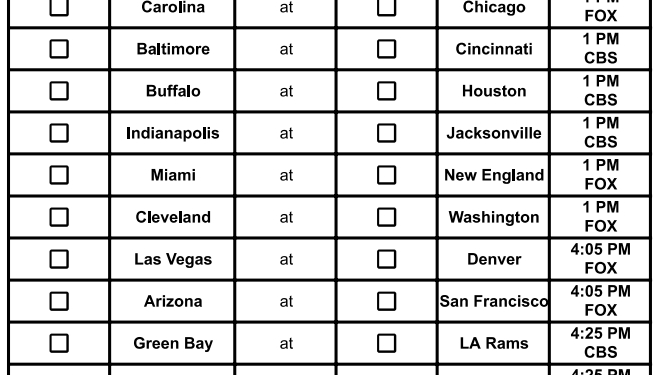 Hoja de selección de la NFL 2024, semana 5; imprimible, formato PDF
