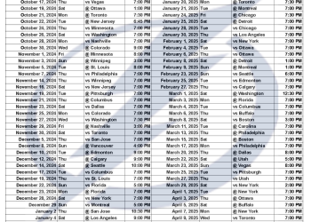 Calendario de los Tampa Bay Lightning 2024-25; formato PDF imprimible