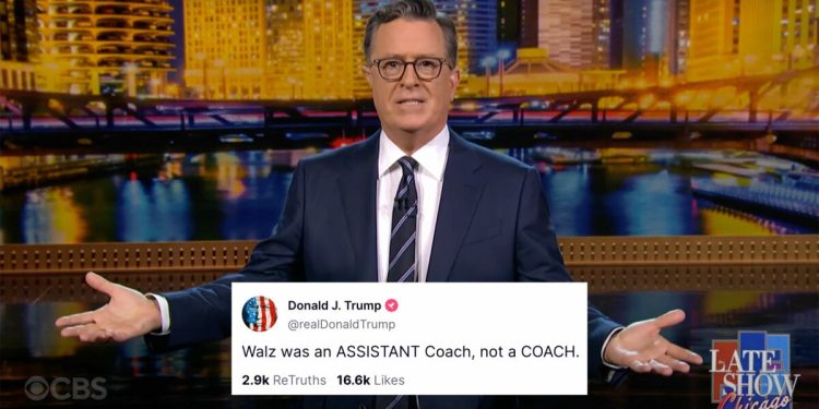 Stephen Colbert tiene la respuesta perfecta a la publicación de Trump sobre Walz como «entrenador asistente»