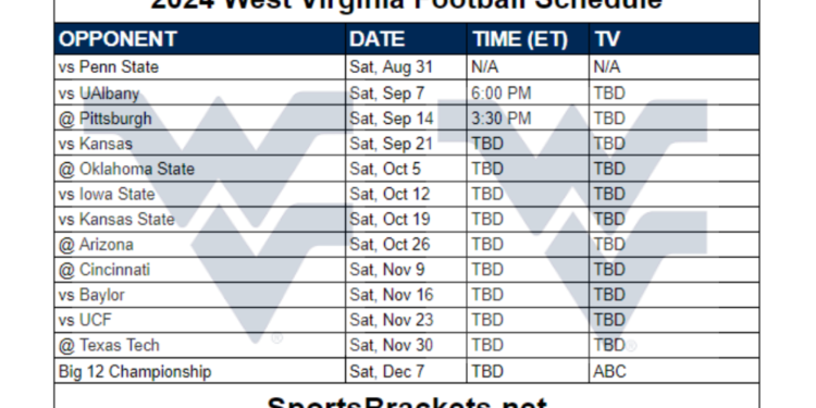 Calendario de fútbol de West Virginia 2024 para imprimir; enfrentamientos y transmisión televisiva