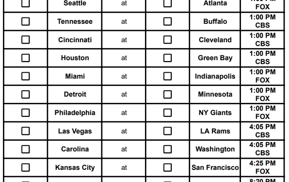 Hoja de selección de la NFL 2024, semana 7; imprimible, formato PDF