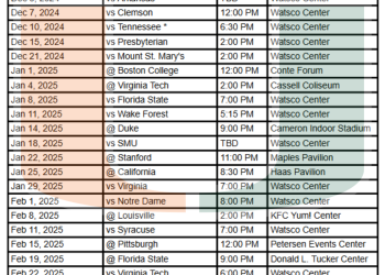 Calendario imprimible de baloncesto de los Miami Hurricanes 2024-25; Transmisiones de TV, enfrentamientos