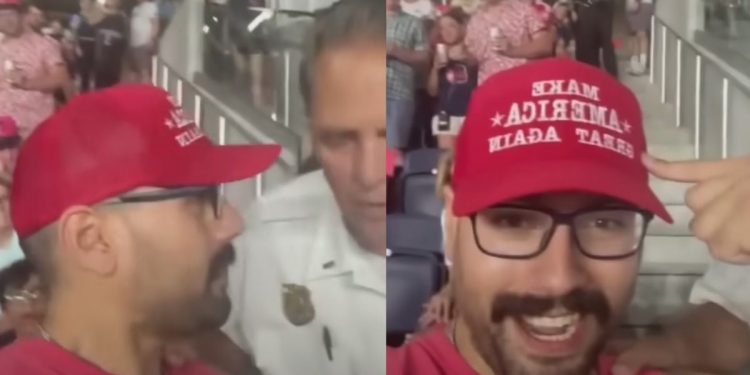 Hombre expulsado del partido de fútbol sobre Maga Hat