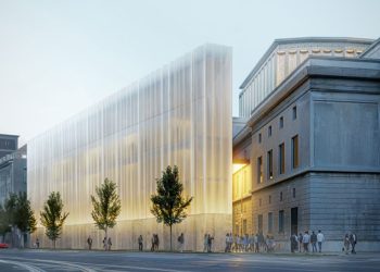 Fachada de drapeas de vidrio por Henn Revive Historic Augsburg Theatre en Alemania