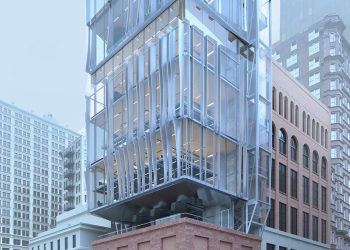 paneles de metal perforados Vestida de oficina flotando sobre st. Edificio de Columbia Centualy de Louis