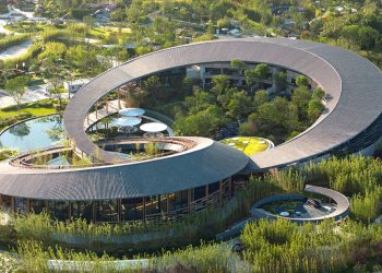 Los tejados en forma de anillo entrelazados forman tianfu hábitat pabellón