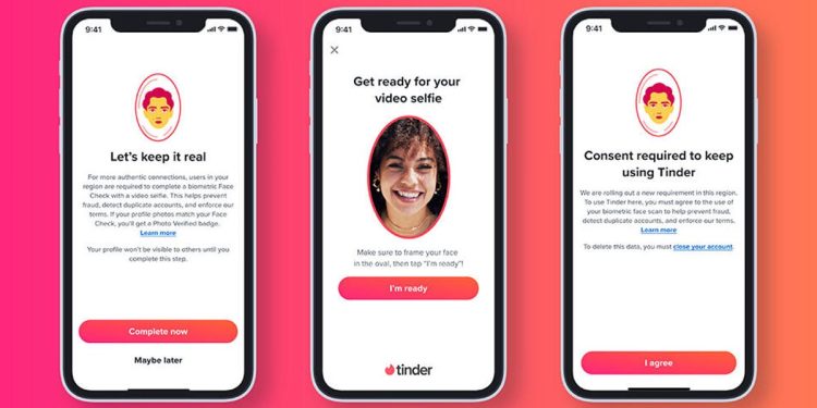 Los usuarios de Tinder deben comenzar a iniciar sesión con sus rostros, comenzando en todo el país