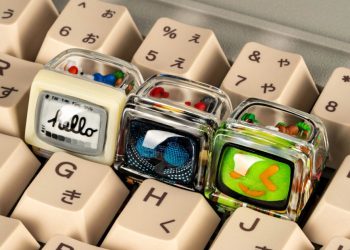 Las teclas transparentes de TV retro dibujan un diseño de macintosh 128k