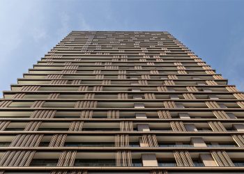 Paneles cinéticos recorren la fachada de una torre residencial de Perkins&will.