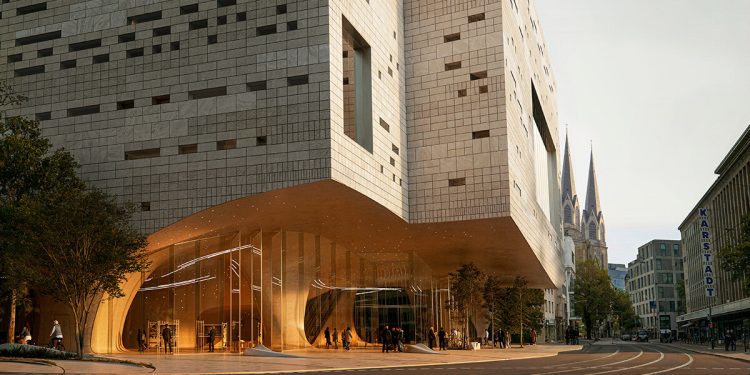 snøhetta proyecta la ópera de Düsseldorf con interiores cavernosos y tallados