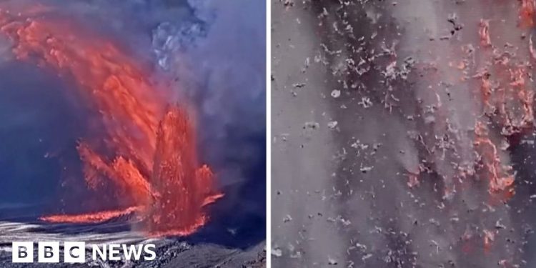Momento en que la erupción del volcán Hawaii envuelve la cámara