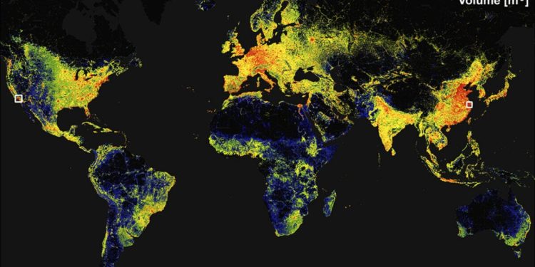 Literalmente un mapa que muestra todos los edificios del mundo