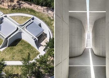 Un tragaluz cruciforme ilumina una sala de oración subterránea en Corea