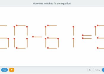 El tradicional juego de operaciones arreglar aritméticas moviendo una sola cerilla