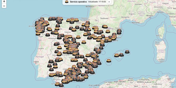 Un mapa en tiempo real de las balizas V16 activa en España